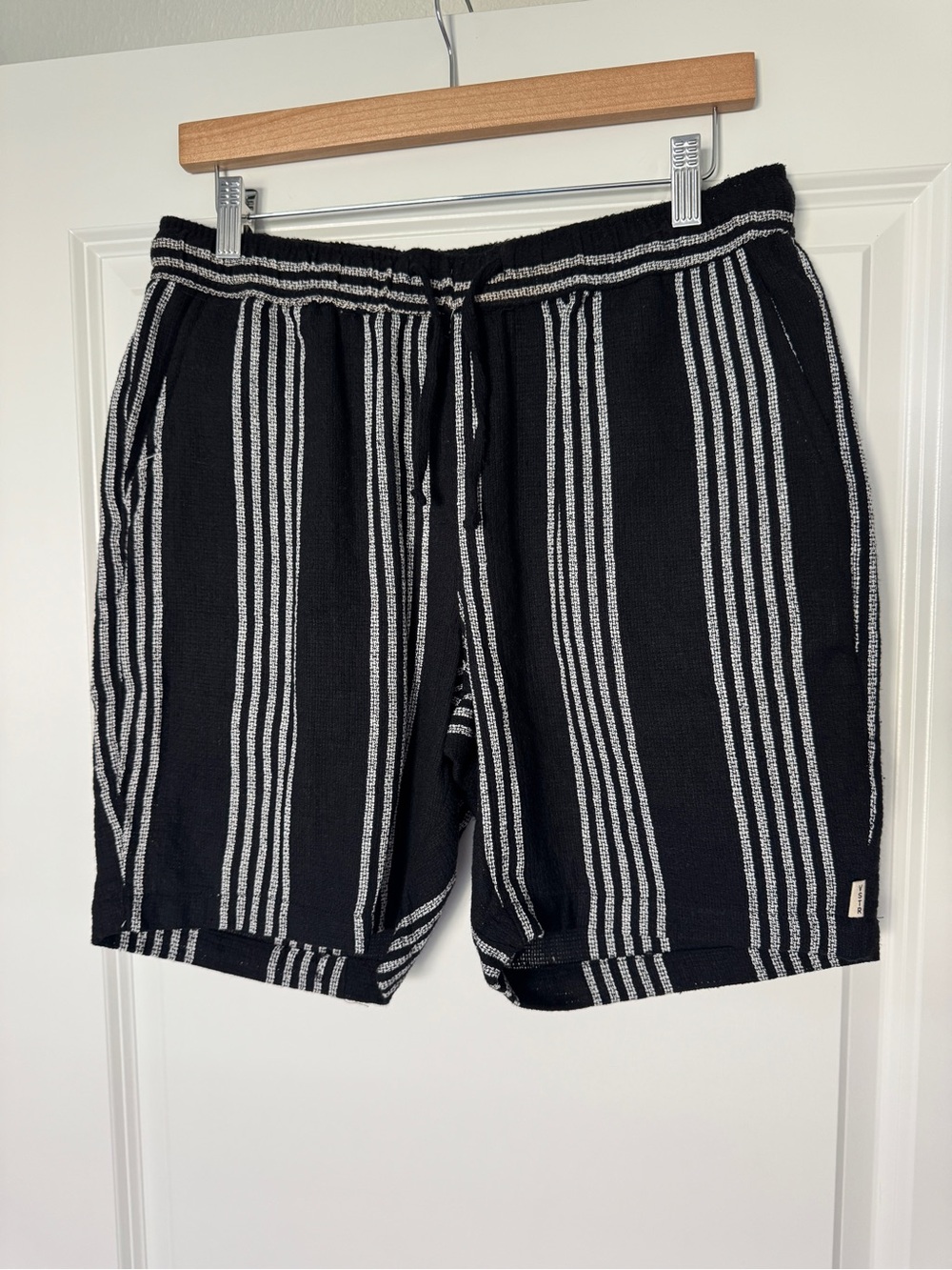 VSTR Premium Black Textured Drawstring Shorts with White Vertical Stripes